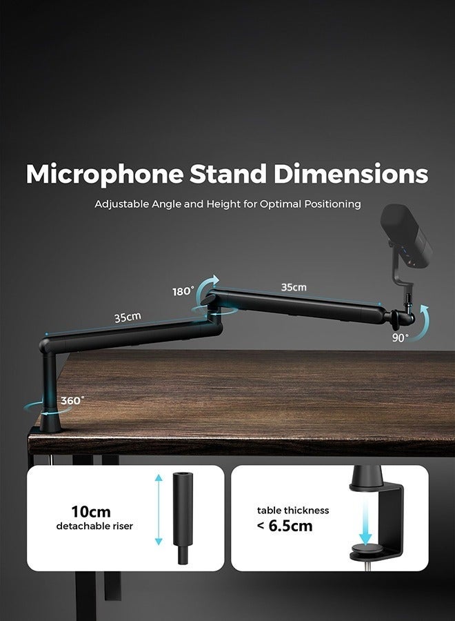WALALLA Microphone Stand with 3/8" and 5/8" Adapters, Adjustable Microphone Boom Arm with Cable Management, Adjustable with 10cm Riser Solid , Mic Arm Desk Mount for Podcasting/Streaming/Gaming/Home Office - Image 3