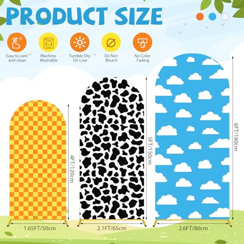 Tingjoo 3 Pcs Cartoon Arch Backdrop Cover Set 4Ft 5Ft 6Ft Cartoon Birthday Party Decorations Polyester Arch Stand Cover for Photo Props Cosplay Wedding Baby Shower Backdrop Decor - Image 3