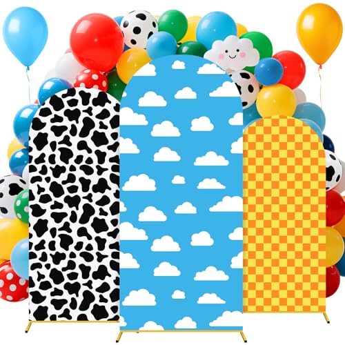 Tingjoo 3 Pcs Cartoon Arch Backdrop Cover Set 4Ft 5Ft 6Ft Cartoon Birthday Party Decorations Polyester Arch Stand Cover for Photo Props Cosplay Wedding Baby Shower Backdrop Decor - Image 1