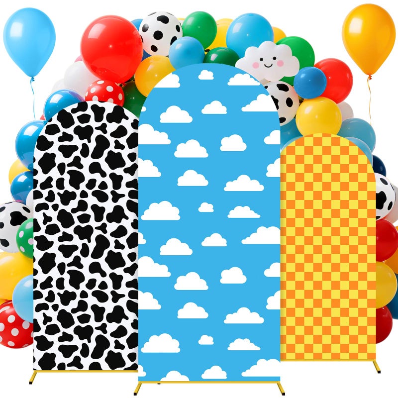Tingjoo 3 Pcs Cartoon Arch Backdrop Cover Set 4Ft 5Ft 6Ft Cartoon Birthday Party Decorations Polyester Arch Stand Cover for Photo Props Cosplay Wedding Baby Shower Backdrop Decor - Image 2