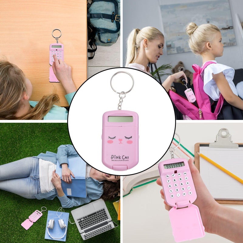 Pink Mini Desktop Calculator Set 2 Pack Portable Arithmetic Tool for School Office Exam - Image 5