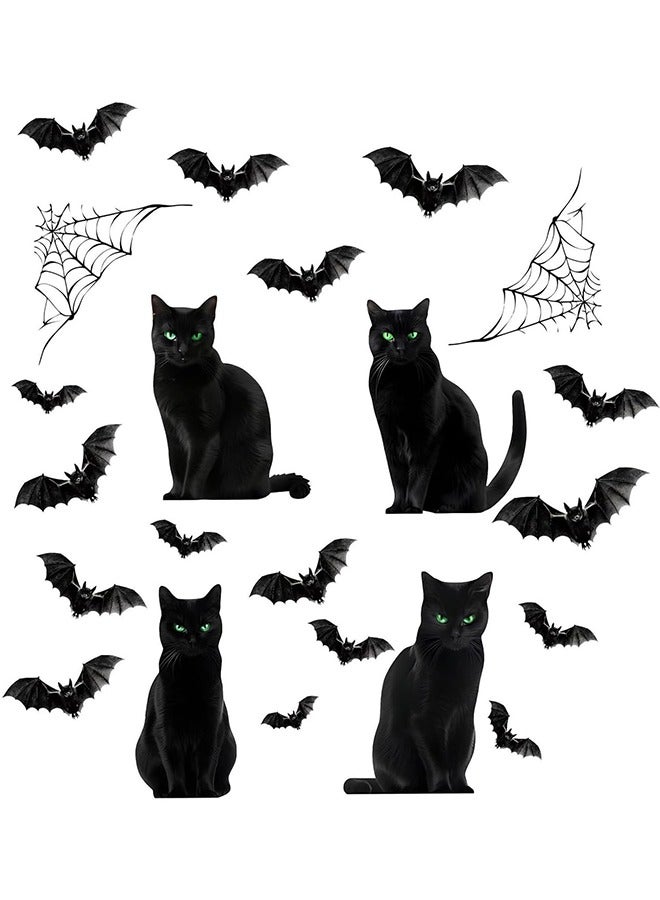 JCB CHIC Halloween Window Clings Decor, Black Cats Cobweb and Flying Bat Window Stickers to Create a Terrifying Atmosphere, Cat Silhouette Window Decals for Halloween Party Decoration - Image 1