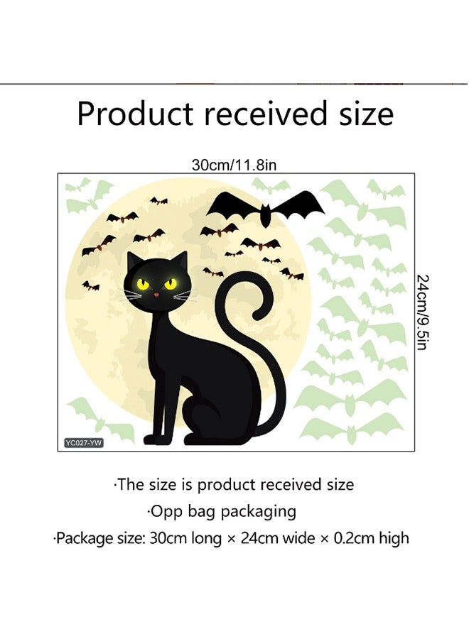 JCB CHIC Halloween Window Clings Decor, Black Cats Cobweb and Flying Bat Window Stickers to Create a Terrifying Atmosphere, Cat Silhouette Window Decals for Halloween Party Decoration - Image 2