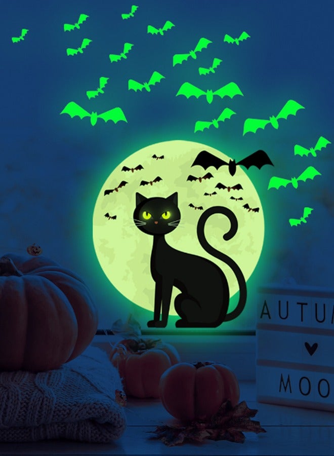 JCB CHIC Halloween Window Clings Decor, Black Cats Cobweb and Flying Bat Window Stickers to Create a Terrifying Atmosphere, Cat Silhouette Window Decals for Halloween Party Decoration - Image 3