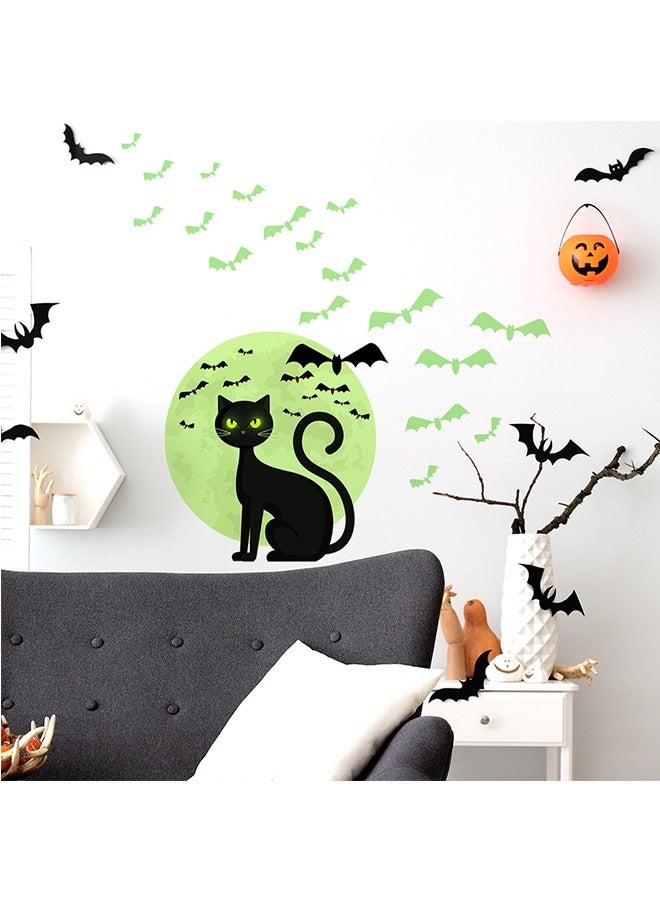 JCB CHIC Halloween Window Clings Decor, Black Cats Cobweb and Flying Bat Window Stickers to Create a Terrifying Atmosphere, Cat Silhouette Window Decals for Halloween Party Decoration - Image 4
