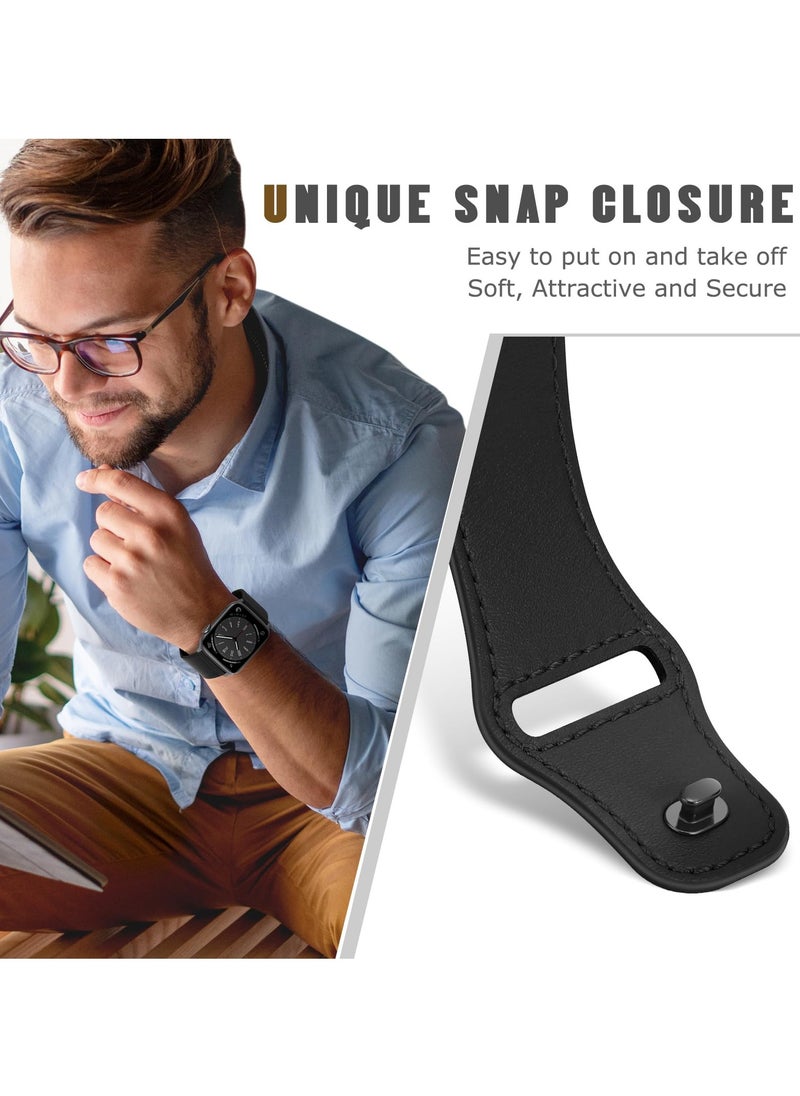 Generic - Genuine Leather Replacement Band for Apple Watch Ultra and Series 9/8/7/6, 49mm/45mm/44mm/42mm, Stylish Black Strap - Image 1