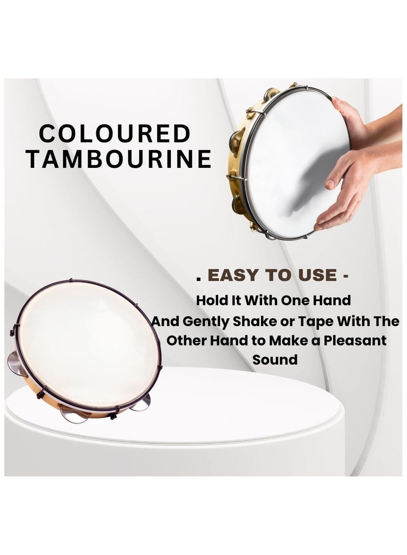 "تمبورين 10 بوصة محمول - متعدد الألوان مع أجراس معدنية، آلة إيقاع للأطفال، الحفلات والمهرجانات" - Image 2