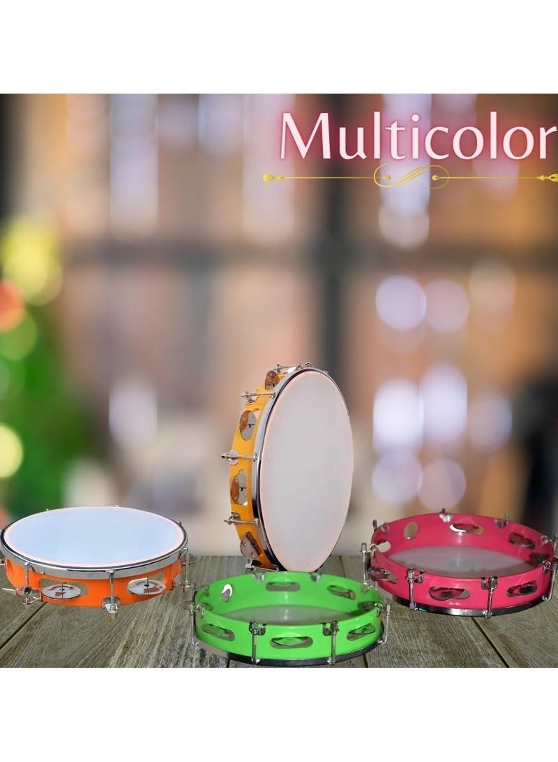 "تمبورين 10 بوصة محمول - متعدد الألوان مع أجراس معدنية، آلة إيقاع للأطفال، الحفلات والمهرجانات" - Image 5
