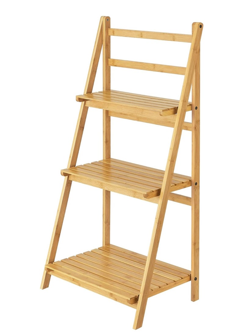 DubaiGallery رف سلم من الخيزران قائم بذاته مع 3 حجرات للتخزين لوحدة تخزين للحمام أو المطبخ أو غرفة المعيشة - Image 1