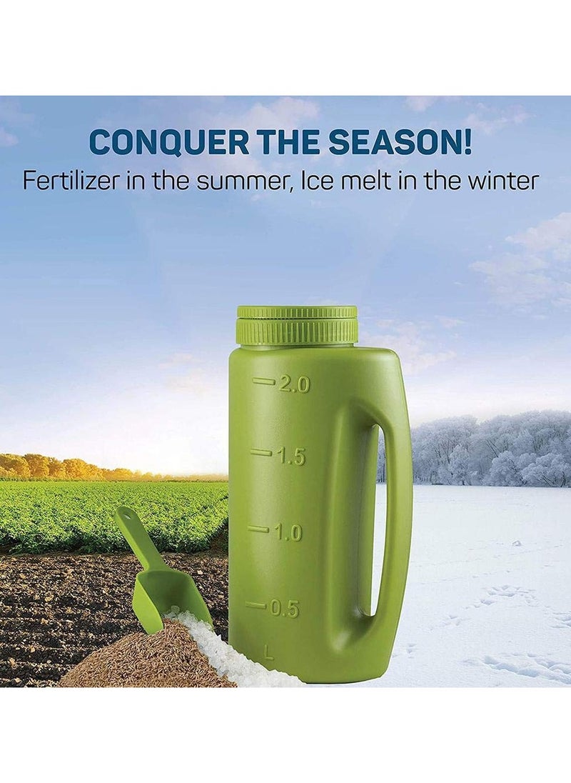 Excefore - 2L Hand Held Spreader,Salt Spreader Plastic Garden Container With Scoop,Adjustable Opening Sizes,Seed Spreader Bottle for Seed, Fertiliser, Salt to Deice or Any Size Granule Complete - Image 1