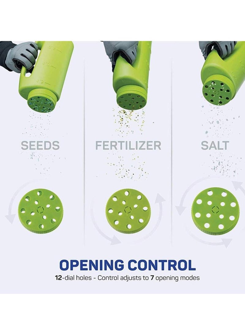 Excefore - 2L Hand Held Spreader,Salt Spreader Plastic Garden Container With Scoop,Adjustable Opening Sizes,Seed Spreader Bottle for Seed, Fertiliser, Salt to Deice or Any Size Granule Complete - Image 1
