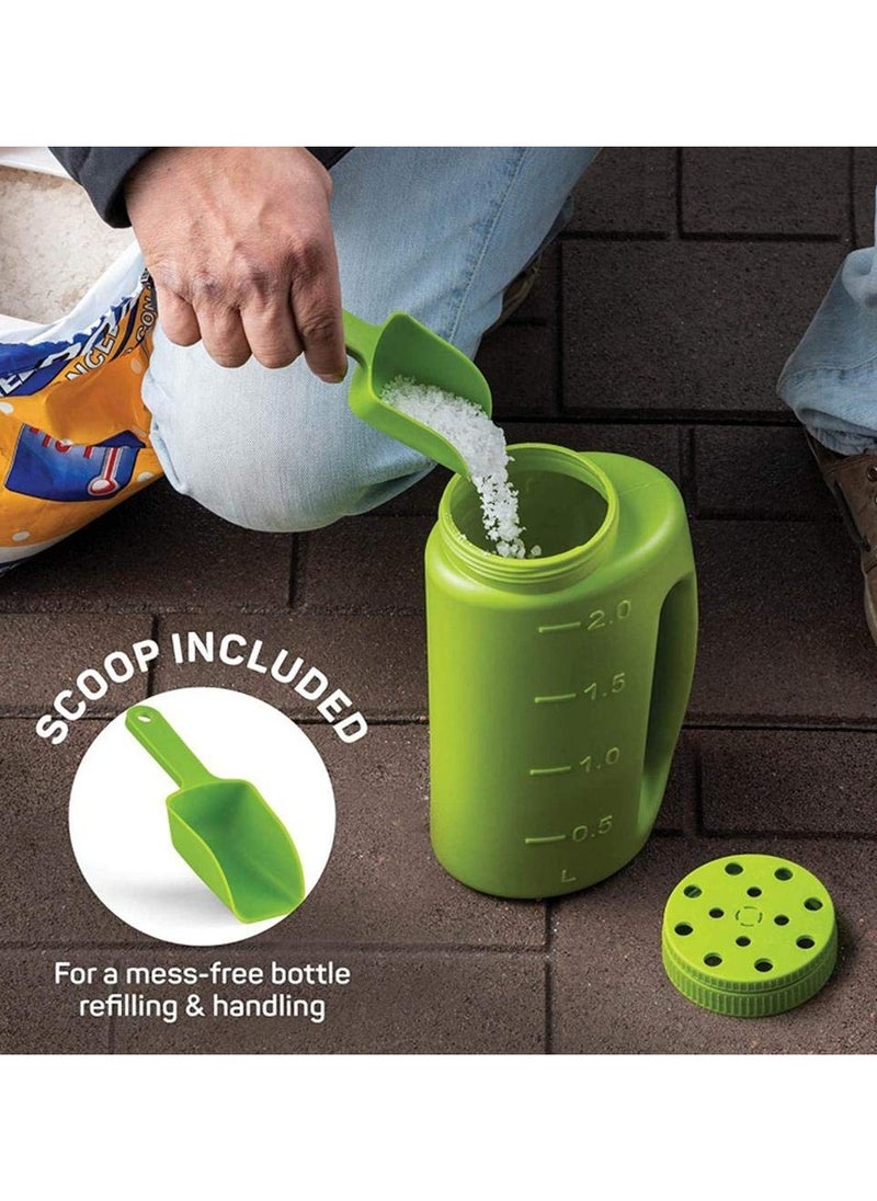 Excefore - 2L Hand Held Spreader,Salt Spreader Plastic Garden Container With Scoop,Adjustable Opening Sizes,Seed Spreader Bottle for Seed, Fertiliser, Salt to Deice or Any Size Granule Complete - Image 1