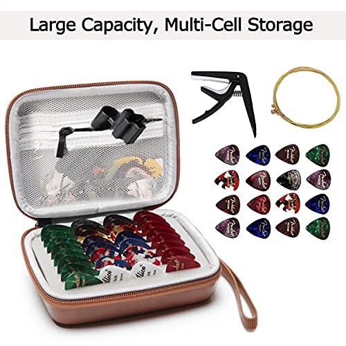 COOZOOM Guitar Pick Holder Case Compatible for Fender, ChromaCast, D'Addario, JIM DUNLOP, Bolopick, UNLP MUSICAL INSTRUMENT Guitar Accessories, All Size Picks Storage Pouch Box-Bag Brown - Image 2