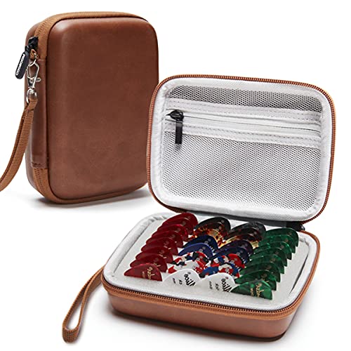 COOZOOM Guitar Pick Holder Case Compatible for Fender, ChromaCast, D'Addario, JIM DUNLOP, Bolopick, UNLP MUSICAL INSTRUMENT Guitar Accessories, All Size Picks Storage Pouch Box-Bag Brown - Image 1