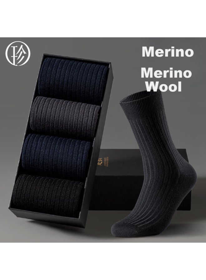 Zjzue Men's Autumn And Winter Thickened Drawstring Wool Socks [3 Pairs] Black+dark Grey+navy Blue One Size - Image 1