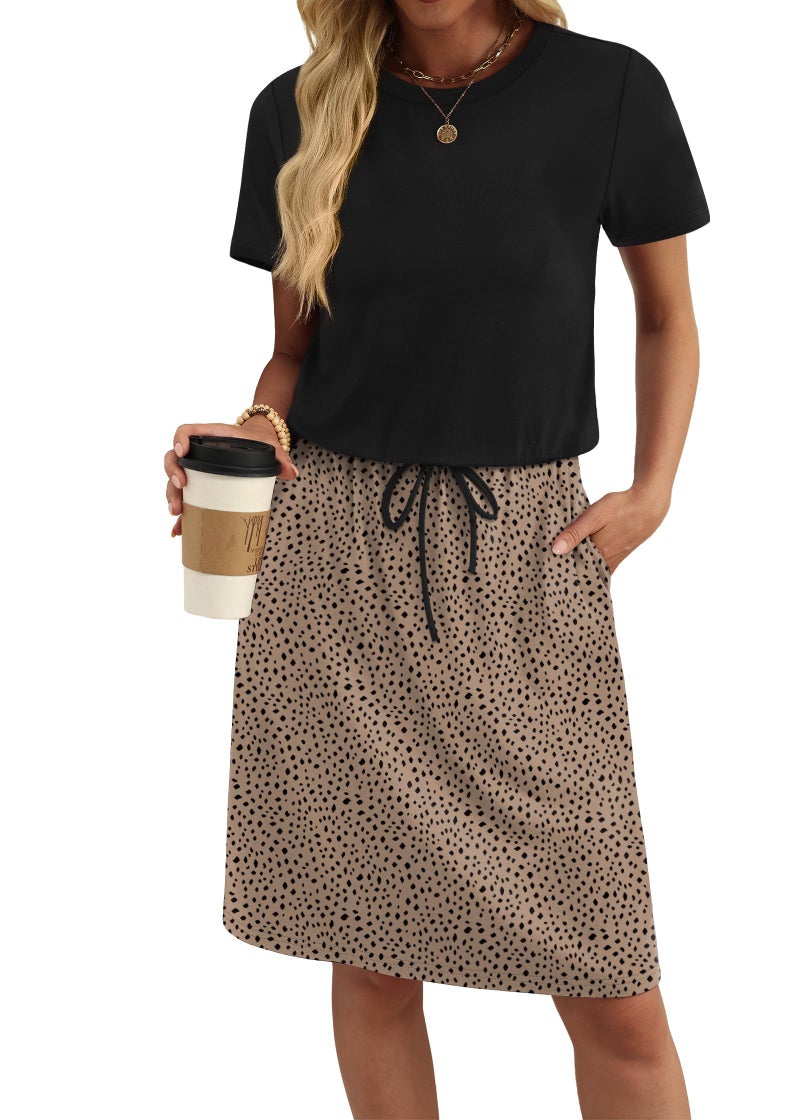 OFEEFAN Womens Summer Dresses 2026 Spring Fashion Sundresses Short Sleeve Tie Waist Beach Vacation Clothes Cruise Outfit XXL - Image 2