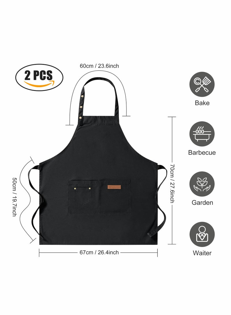SOLARAE 2 Pack Kitchen Apron for Women, Unisex Adjustable Cooking Apron with Pockets, Canvas Waterproof Apron for Home Kitchen, Restaurant, Coffee House - Image 2