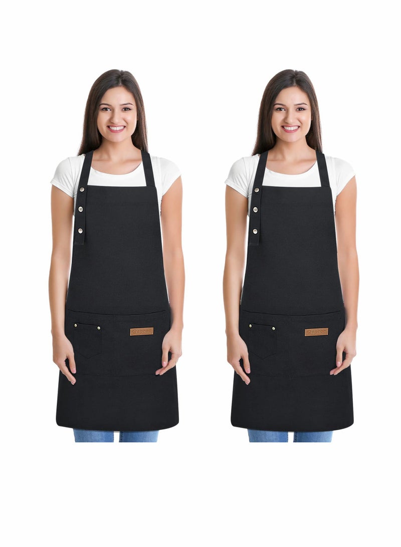 SOLARAE 2 Pack Kitchen Apron for Women, Unisex Adjustable Cooking Apron with Pockets, Canvas Waterproof Apron for Home Kitchen, Restaurant, Coffee House - Image 1
