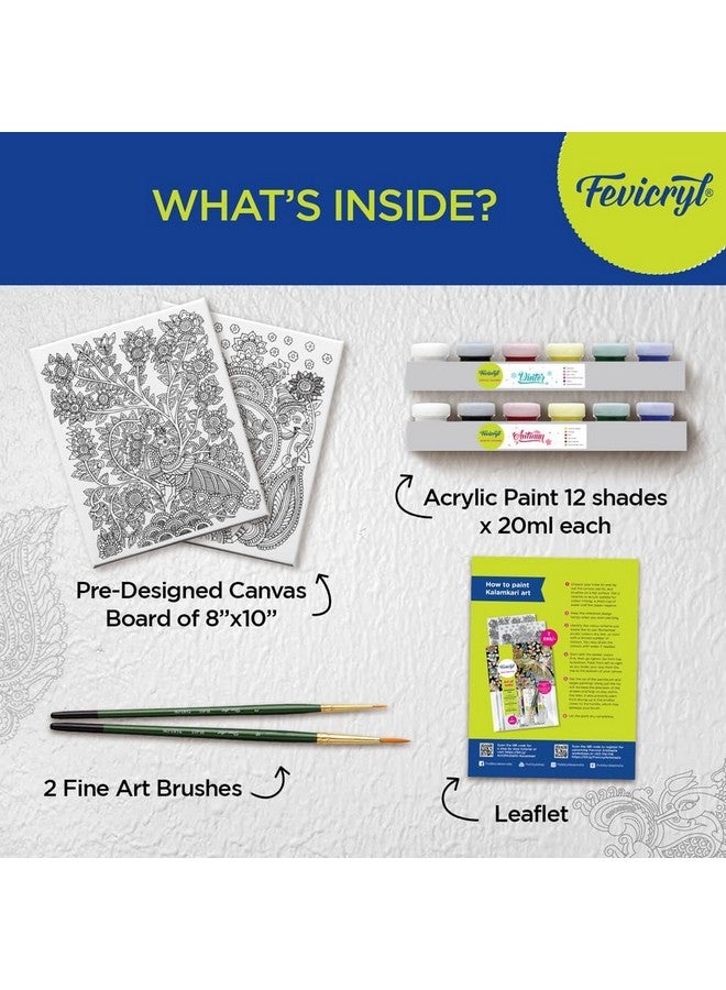 Fevicryl DIY Art of India Kalamkari Art kit | DIY Acrylic Painting Set with Acrylic Paints 12 Shades | Set of 2 Round Brushes | Pre-Designed Canvas 8 x10 | Ideal for Festive Gifting - Image 2
