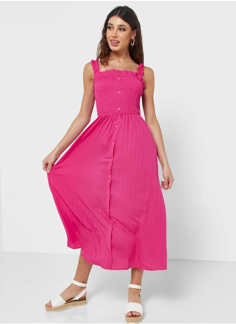 Ginger Square Neck Button Detail Dress