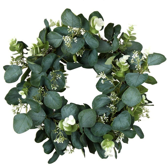 ARTIFICIAL EUCALYPTUS FRONT DOOR WREATH 16IN SUMMER GREENERY LEAF WREATH FOR HOME FARMHOUSE WALL WINDOW INDOOROUTDOOR PORCH PATIO DECORATION