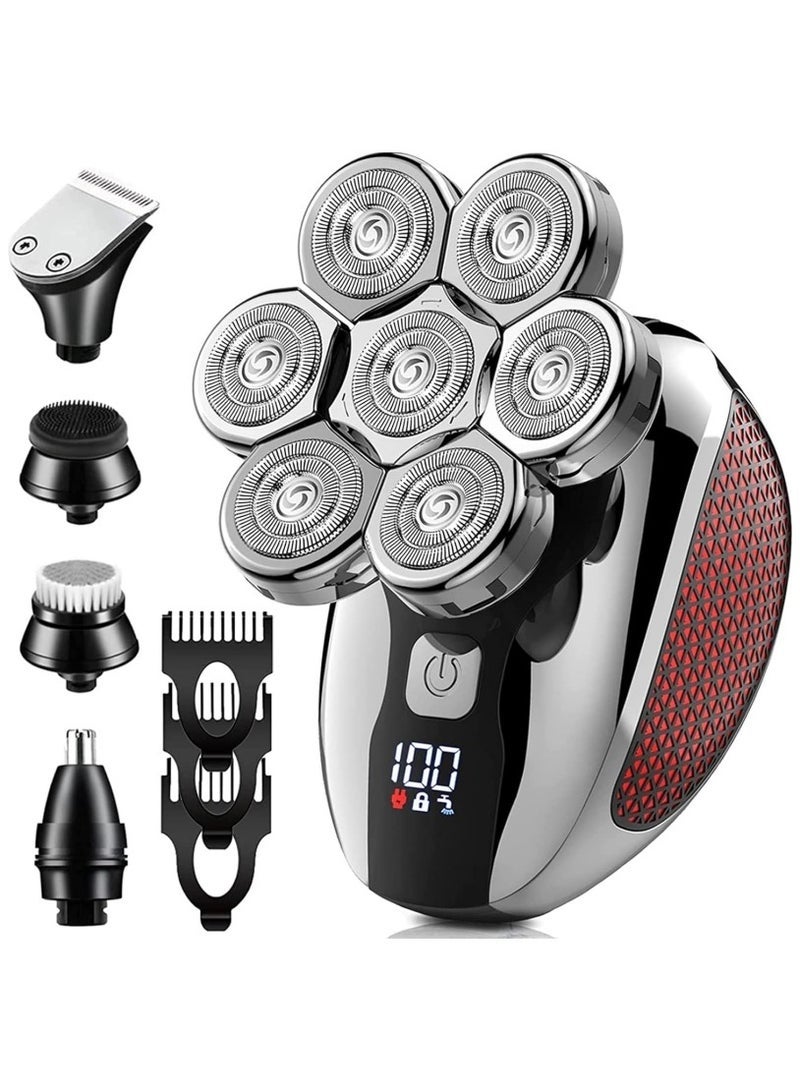 general Detachable Electric Shavers for Bald Men Waterproof Wet and Dry Dual Use 7D with Hair Sideburns Trimmer 6 in 1 Electric Razor Cordless Men's Grooming Kit - Image 1