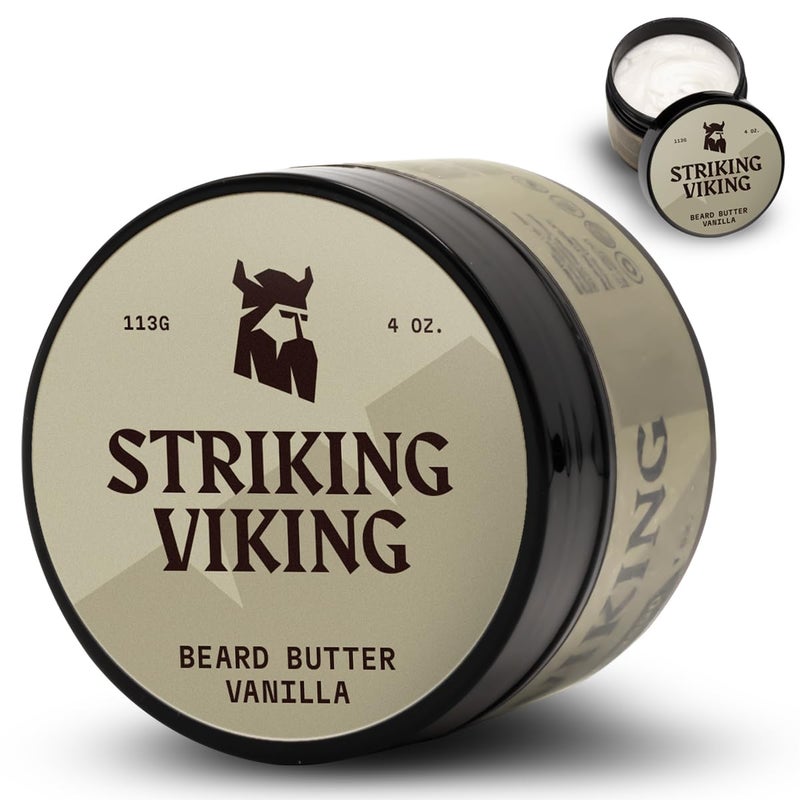 Striking Viking زبدة لحية فايكنغ المذهلة - مرطب غير دهني بمكونات طبيعية (فانيليا، 4 أونصات) - حافظ على لحيتك رطبة ومنعشة - Image 1