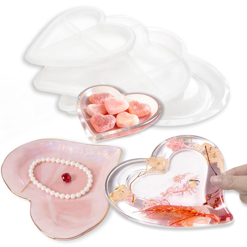 Acxydm 3PCS Heart Tray Resin Mold 635539 Heart Silicone Molds for Resin ConcreteValentine Love Mold for Epoxy Love Tray Dish Plate Candle Holder Storage Molds for DIY Craft Home Decor - Image 3