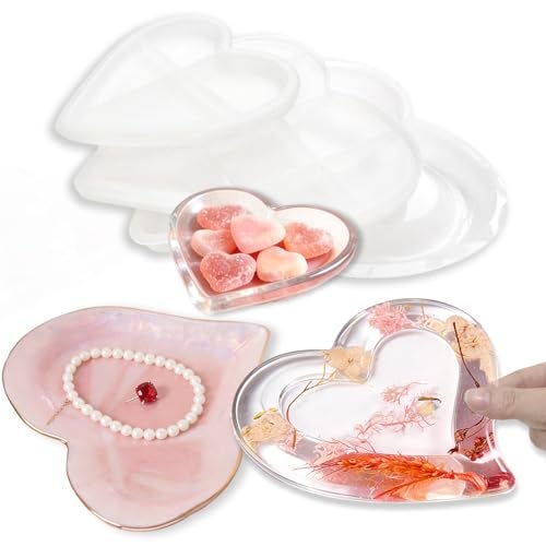Acxydm 3PCS Heart Tray Resin Mold 635539 Heart Silicone Molds for Resin ConcreteValentine Love Mold for Epoxy Love Tray Dish Plate Candle Holder Storage Molds for DIY Craft Home Decor - Image 1