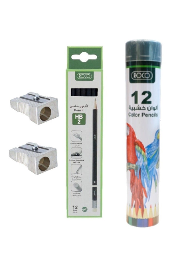 ROCO Set Of HB Pencils and Color Pencil With Two Sharpener - Image 1