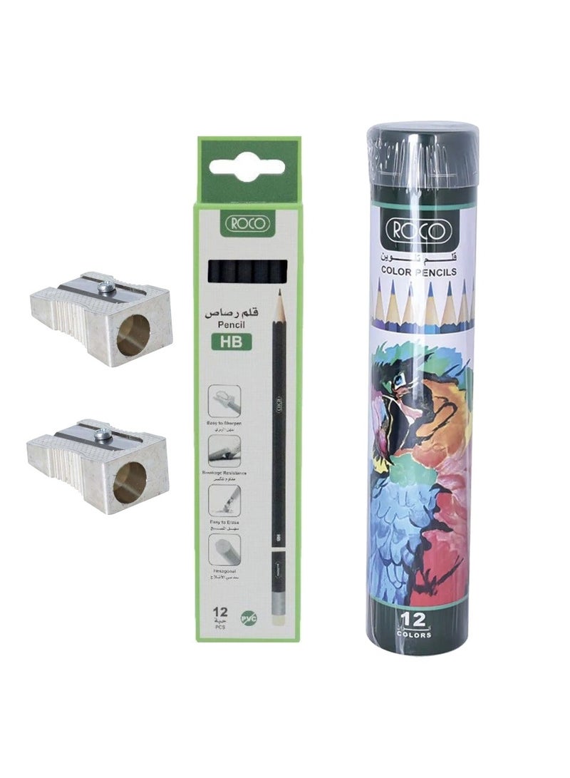 ROCO Set Of HB Pencils and Color Pencil With Two Sharpener  - Image 1