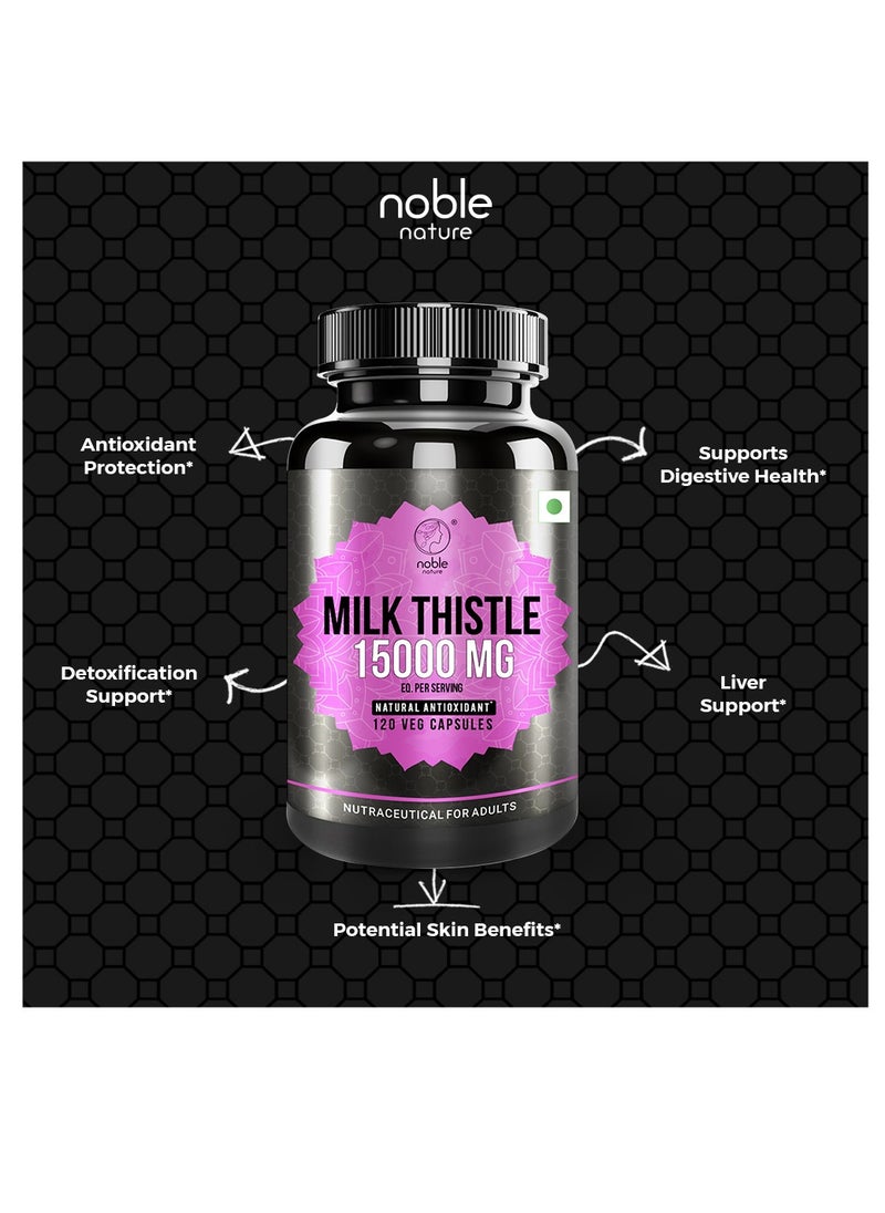 noble nature Milk Thistle 15000MG Silymarin Marianum - Natural Antioxidant Support, 120 Capsules  - Image 4