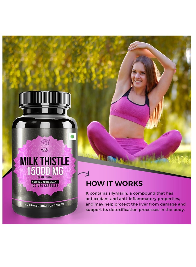 Milk Thistle 15000MG Silymarin Marianum - Natural Antioxidant Support, 120 Capsules
