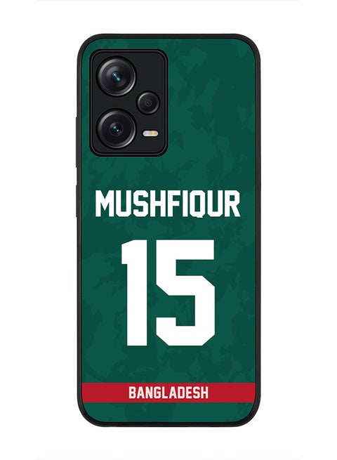 Cover for Redmi Note 12 Pro 5G, Rugged Black Slim fit Soft Flexible Thin Protective Phone Cases - Player Name - Mushfiqur Rahim, Jersey Number- 15