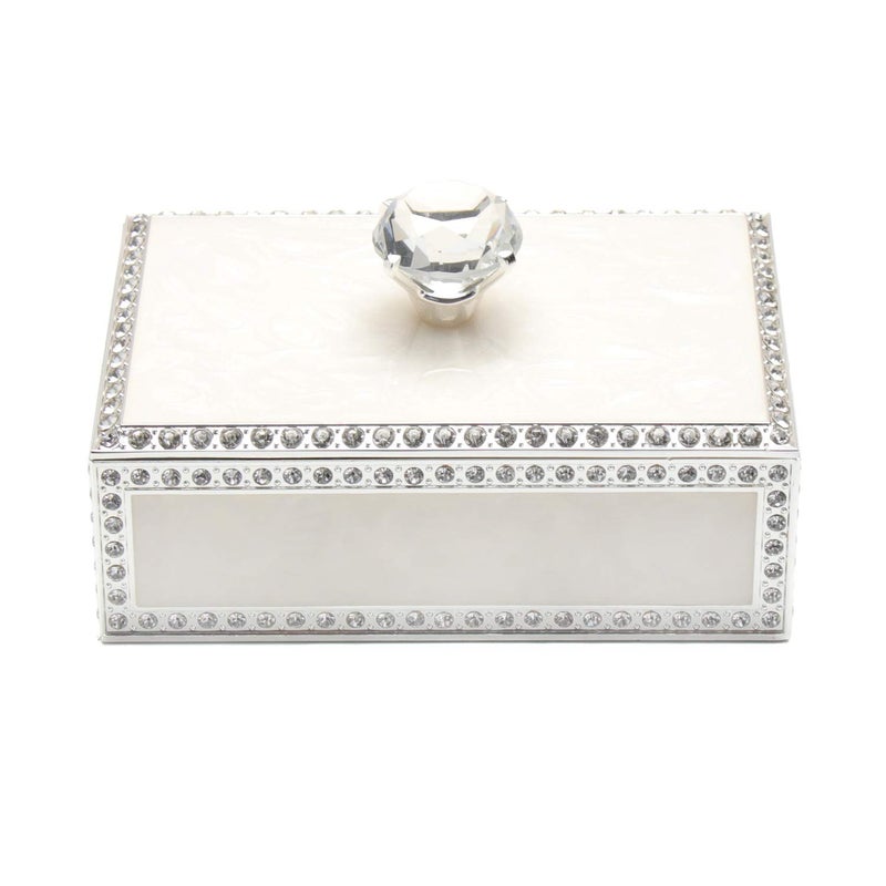 LASODY Diamond Crystal Jewelry Storage Box for Rings Earrings Necklace Treasure Chest Organizer Jewelry Keepsake Gift Box Case for Girl Women (Diamond Rectangle Silver Plating) - Image 1