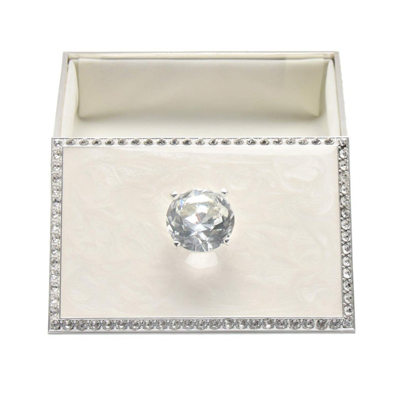 LASODY Diamond Crystal Jewelry Storage Box for Rings Earrings Necklace Treasure Chest Organizer Jewelry Keepsake Gift Box Case for Girl Women (Diamond Rectangle Silver Plating) - Image 3
