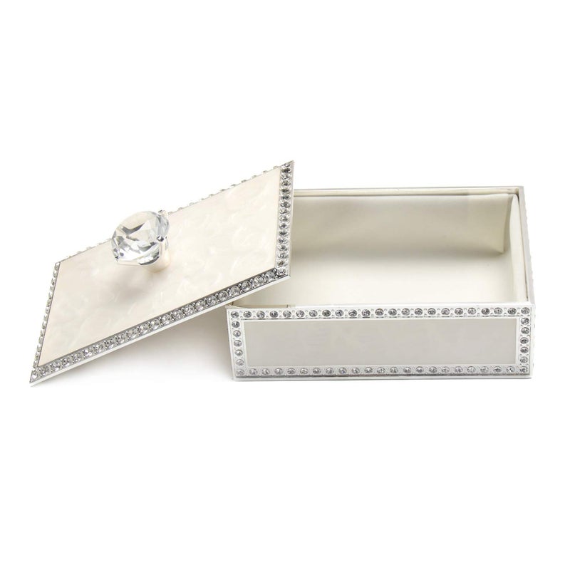 LASODY Diamond Crystal Jewelry Storage Box for Rings Earrings Necklace Treasure Chest Organizer Jewelry Keepsake Gift Box Case for Girl Women (Diamond Rectangle Silver Plating) - Image 4