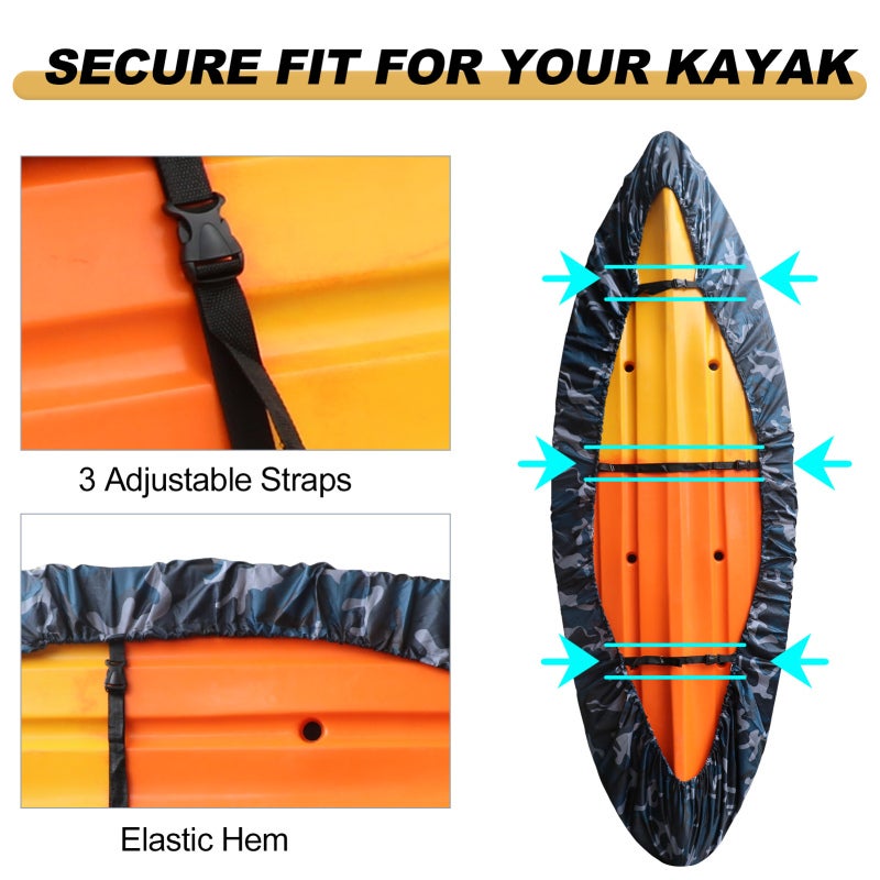 Kayak Cover: XL For Kayak Length 4.1 - 4.5M Blue Camouflage - High-Quality Oxford Cloth With Silver Coating Waterproof Uv Kayak Cover For Outdoor Storage And Protection Of Kayak Boat Canoe Sup Paddleb - Image 2