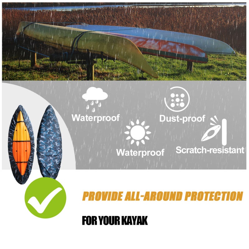 Kayak Cover: XL For Kayak Length 4.1 - 4.5M Blue Camouflage - High-Quality Oxford Cloth With Silver Coating Waterproof Uv Kayak Cover For Outdoor Storage And Protection Of Kayak Boat Canoe Sup Paddleb - Image 4