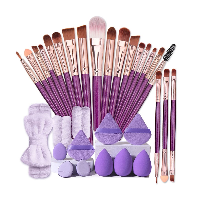 Makeup Brushes 20-Piece Purple Set Soft Artificial Fiber With Plastic Handle Aluminum Tube - No Powder Absorption Dual-Use Beauty Eggs & Powder Puffs Cosmetic Tools for Beginners Home Makeup Applicati - Image 1