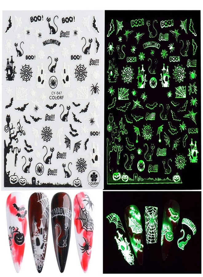 Macute Luminous Nail Stickers - 3D Halloween Nail Art Designs - Skull, Ghost, Pumpkin, Spider, Bat Decals - Self-Adhesive, 6 Sheets - Image 4