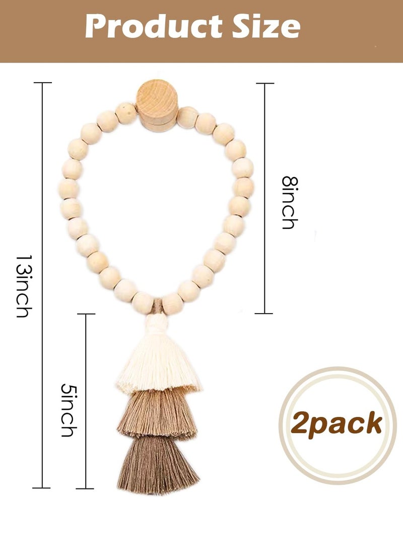 Hoasis 2 PCS Handmade Wooden Bead Magnetic Curtain Tiebacks ,Simple Elegant Tassel Curtain Holdbacks Accessories, Wall Decoration Curtain Holders ,for Bedroom Window Treatment  - Image 2