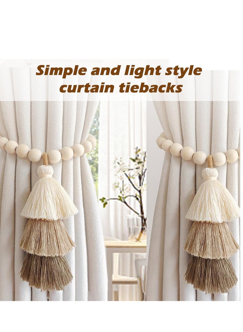 Hoasis 2 PCS Handmade Wooden Bead Magnetic Curtain Tiebacks ,Simple Elegant Tassel Curtain Holdbacks Accessories, Wall Decoration Curtain Holders ,for Bedroom Window Treatment  - Image 4