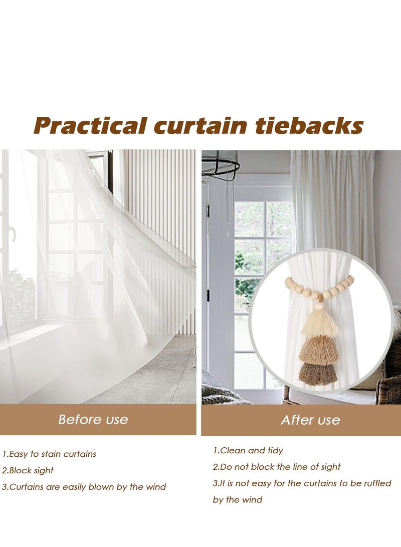 Hoasis 2 PCS Handmade Wooden Bead Magnetic Curtain Tiebacks ,Simple Elegant Tassel Curtain Holdbacks Accessories, Wall Decoration Curtain Holders ,for Bedroom Window Treatment  - Image 5
