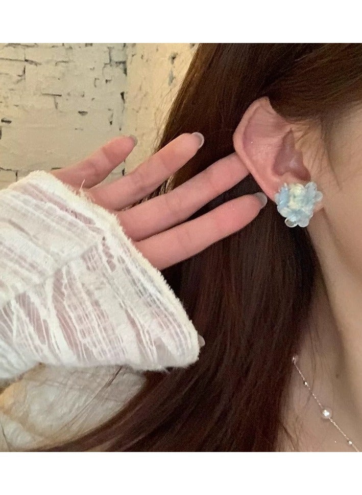 Goolsky Blue Gradient Flower Beaded Earrings – Lightweight Summer Dangle Studs for Women, Elegant Handmade Look  - Image 1