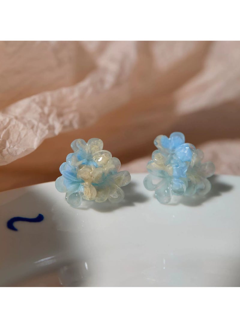 Goolsky Blue Gradient Flower Beaded Earrings – Lightweight Summer Dangle Studs for Women, Elegant Handmade Look  - Image 3