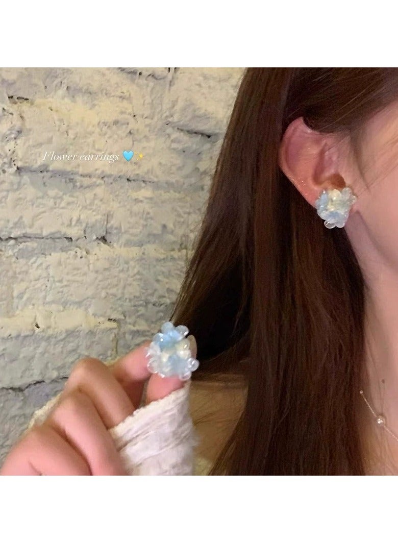 Goolsky Blue Gradient Flower Beaded Earrings – Lightweight Summer Dangle Studs for Women, Elegant Handmade Look  - Image 2