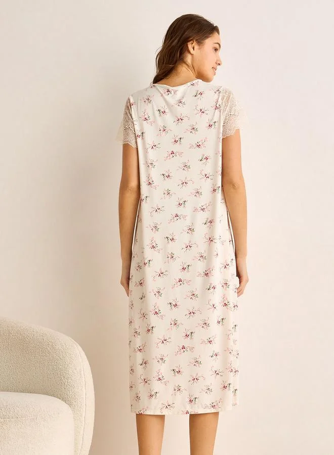 Splash FAV  Night Dress Short Sleeve Floral Print for Women | Best Price UAE