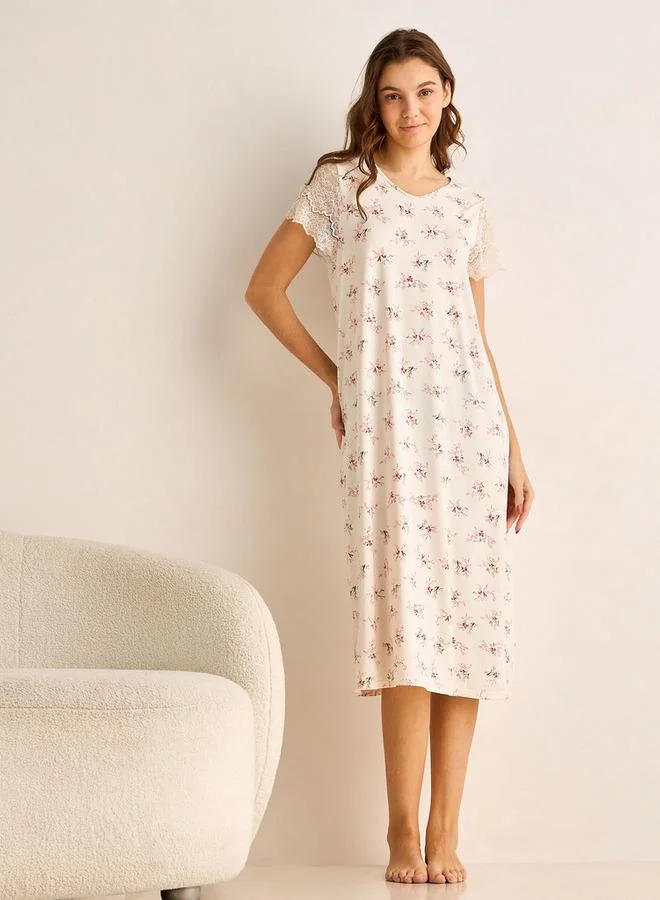 سبلاش فيڤ Night Dress Short Sleeve Floral Print