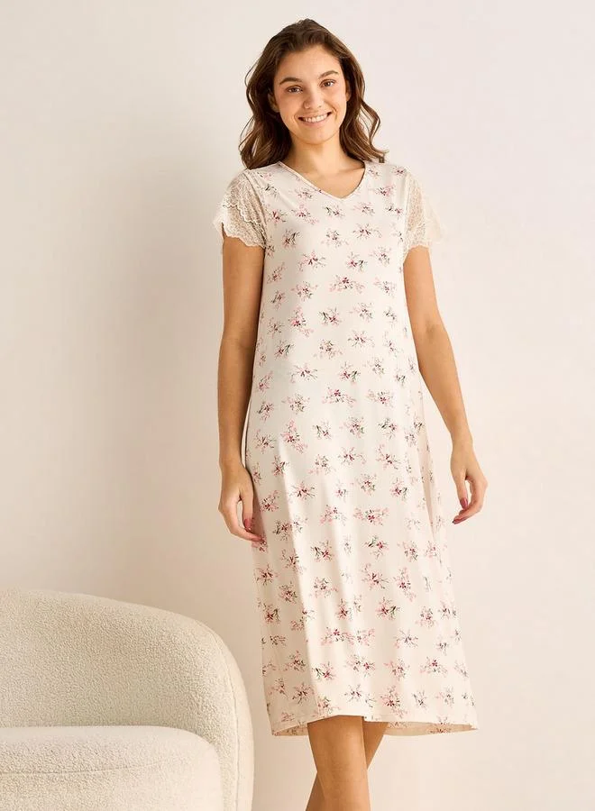 سبلاش فيڤ Night Dress Short Sleeve Floral Print